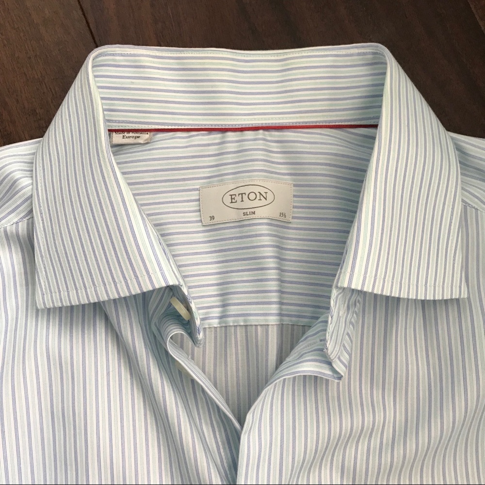 Eton Blue and green stripe slim fit shirt